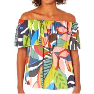 Trina Turk Agua Caliente Leaf Print Off The Shoulder Top Size Large
